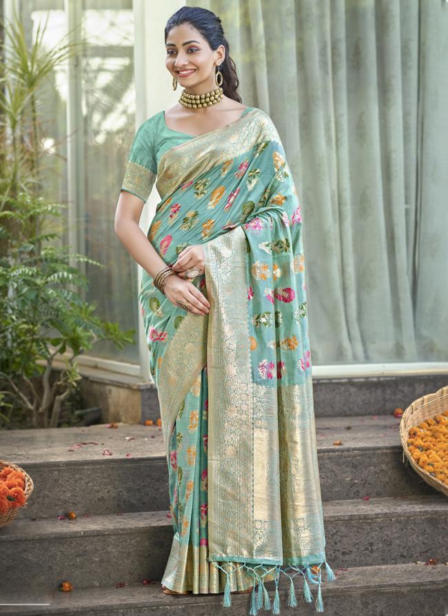 Organza Sky Blue Traditional Wear Weaving Saree